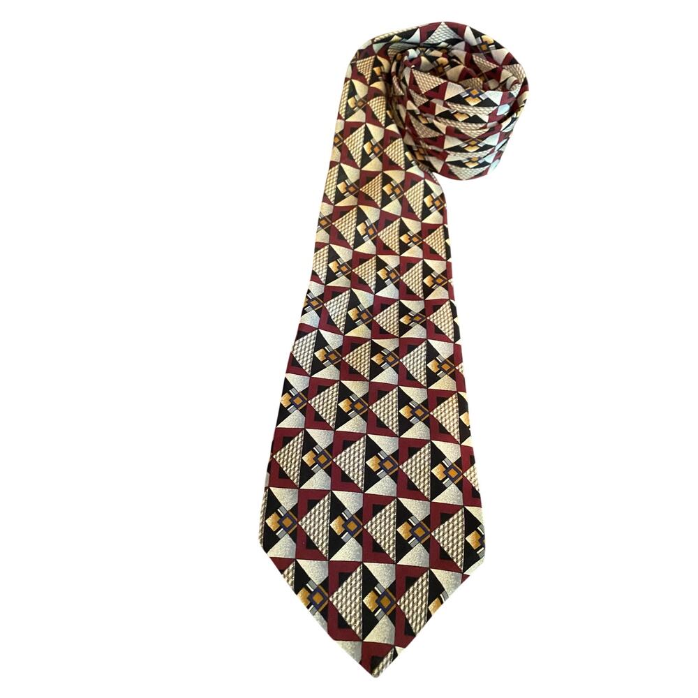 Palatina Silk Tie Burgundy Geometric Abstract Necktie Made in USA